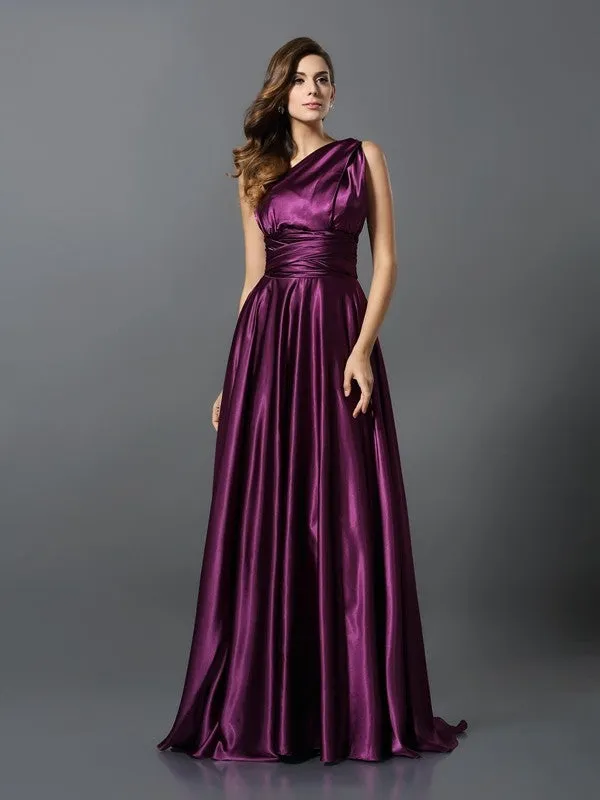 A-Line Silk like Satin V-neck Sleeveless Sweep/Brush Train With Pleats Convertible Bridesmaid Dresses