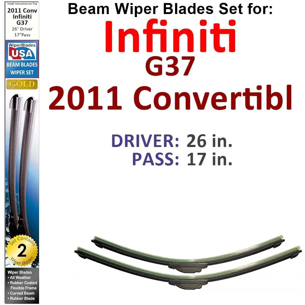 Beam Wiper Blades for 2011 Infiniti G37  Convertible (Set of 2)
