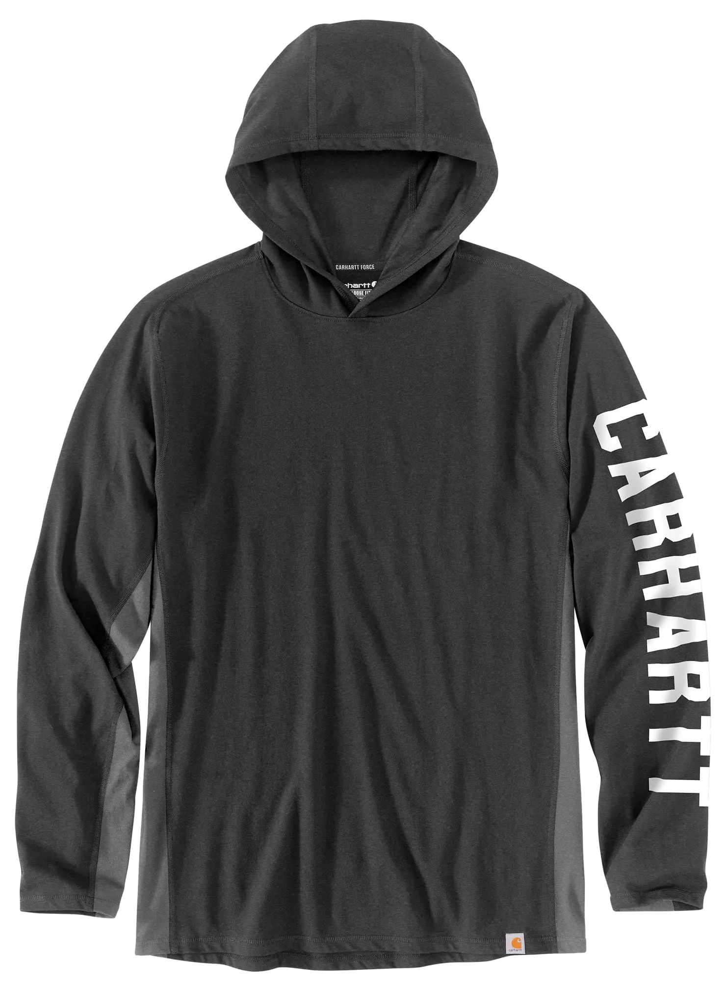 Carhartt 106654 Men's Force Relaxed Fit Midweight Long-Sleeve Logo Graphic Hooded T-Shirt, Carbon Heather