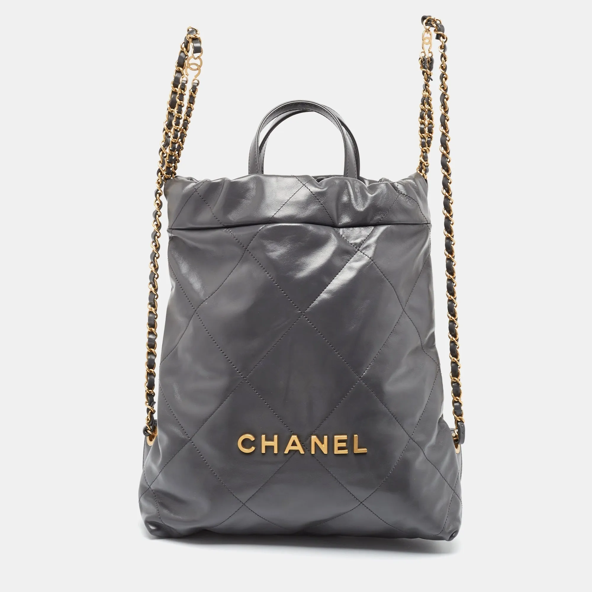 CHANEL Grey Quilted Leather 22 Backpack