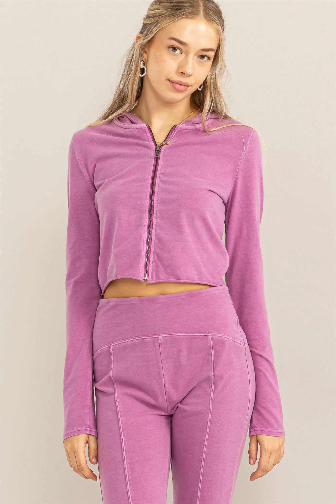 DZ24A067-Zip Up Cropped Hoodie