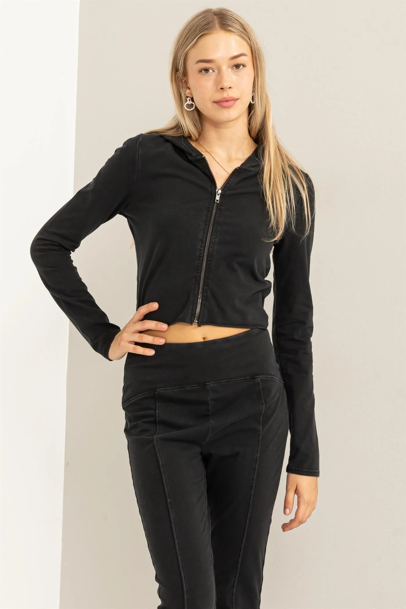 DZ24A067-Zip Up Cropped Hoodie