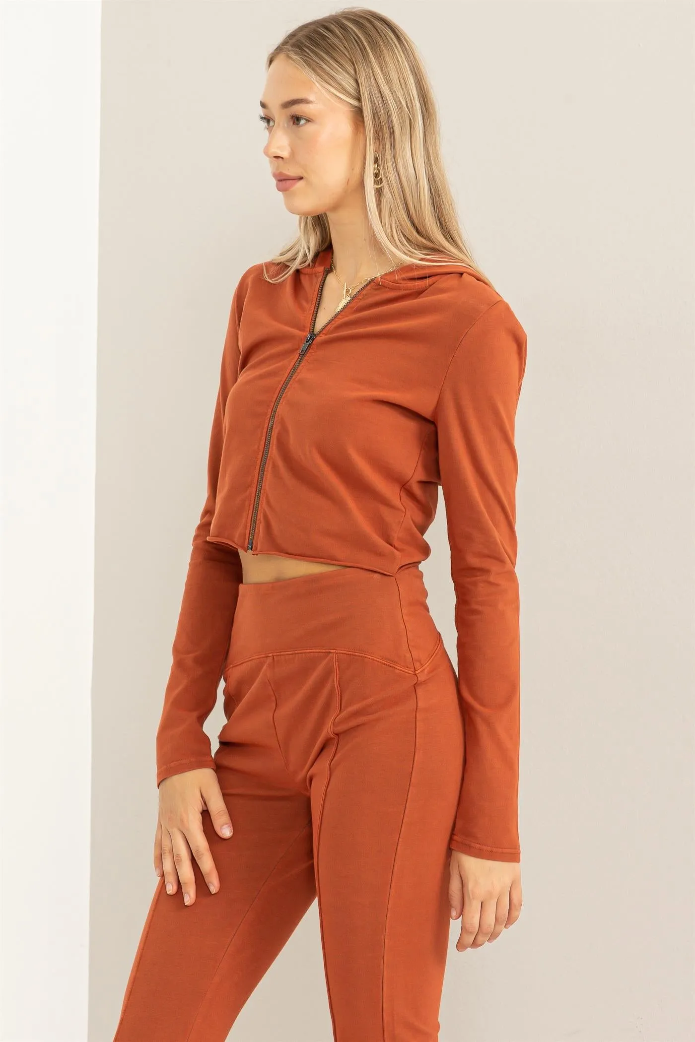 DZ24A067-Zip Up Cropped Hoodie