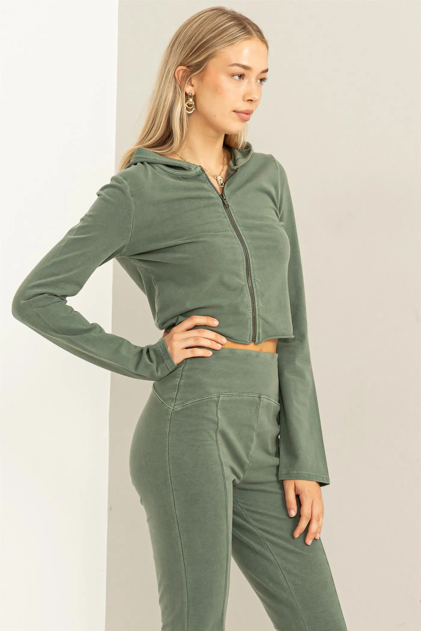 DZ24A067-Zip Up Cropped Hoodie
