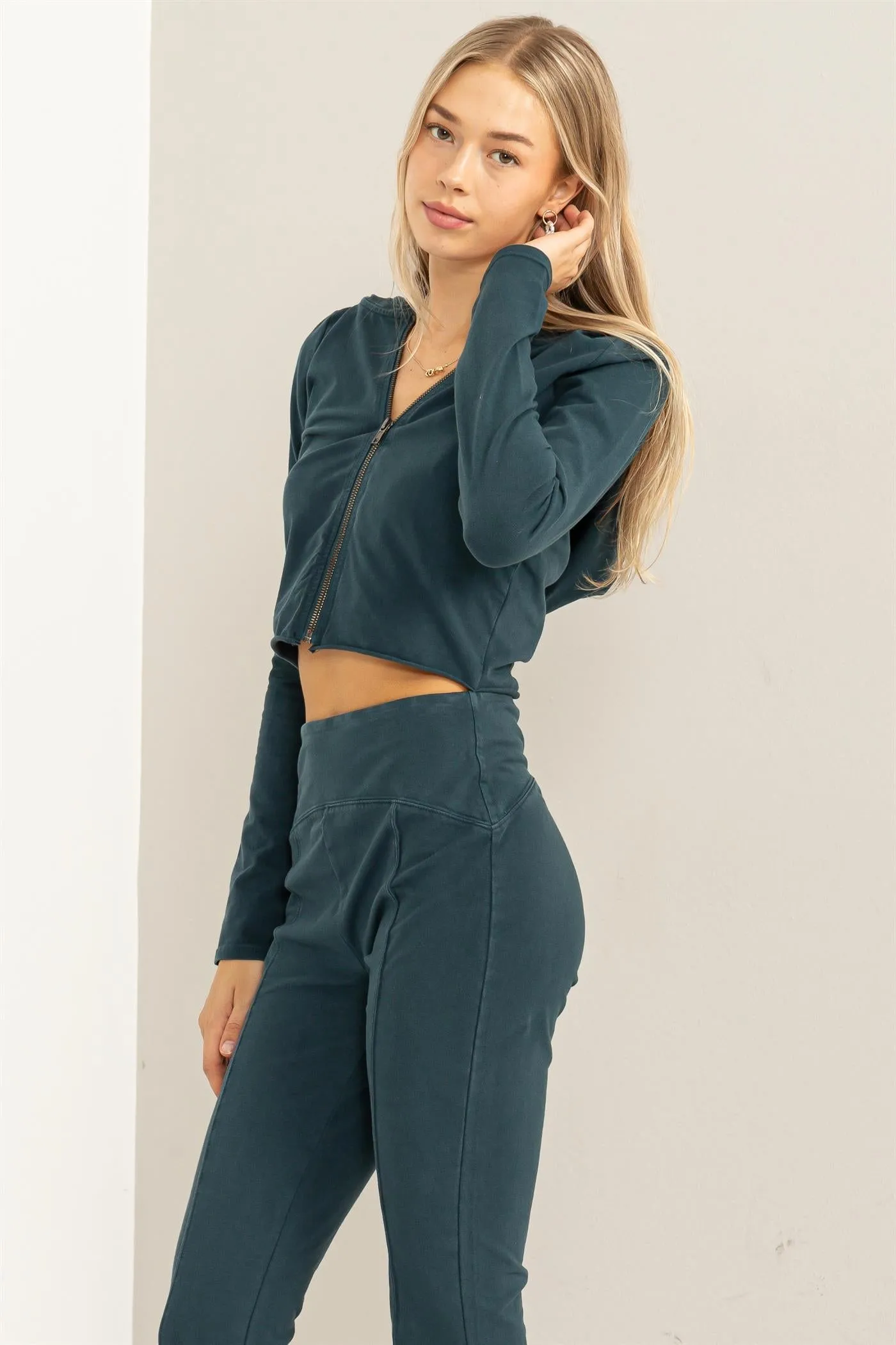 DZ24A067-Zip Up Cropped Hoodie