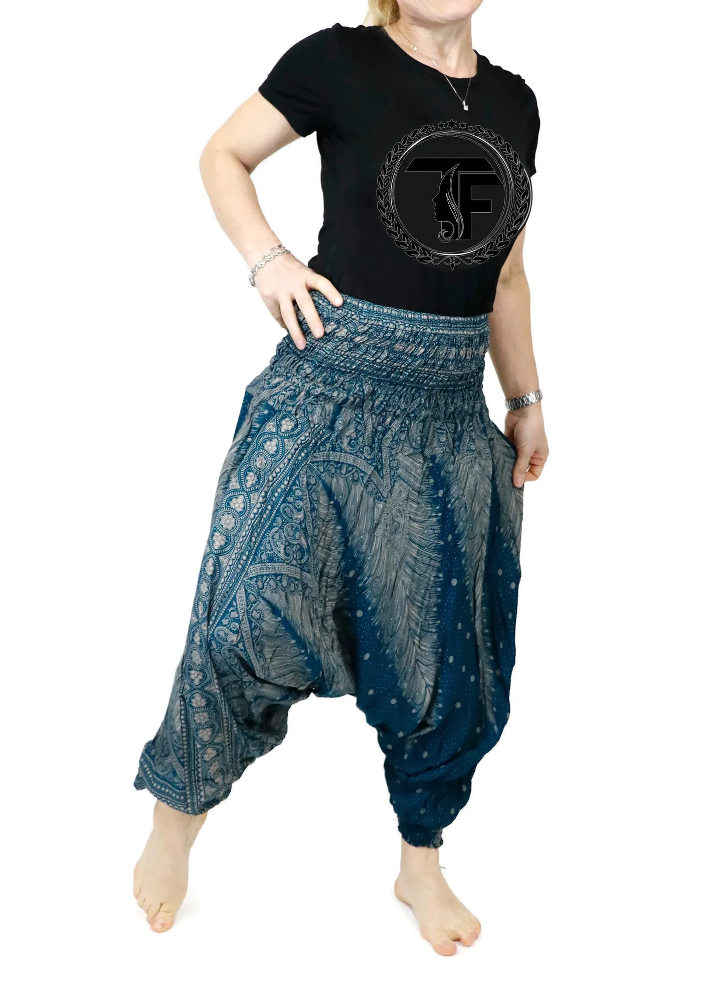 Harem Pants Jumpsuits Rompers Peacock floral Yoga Pants Drop Crotch