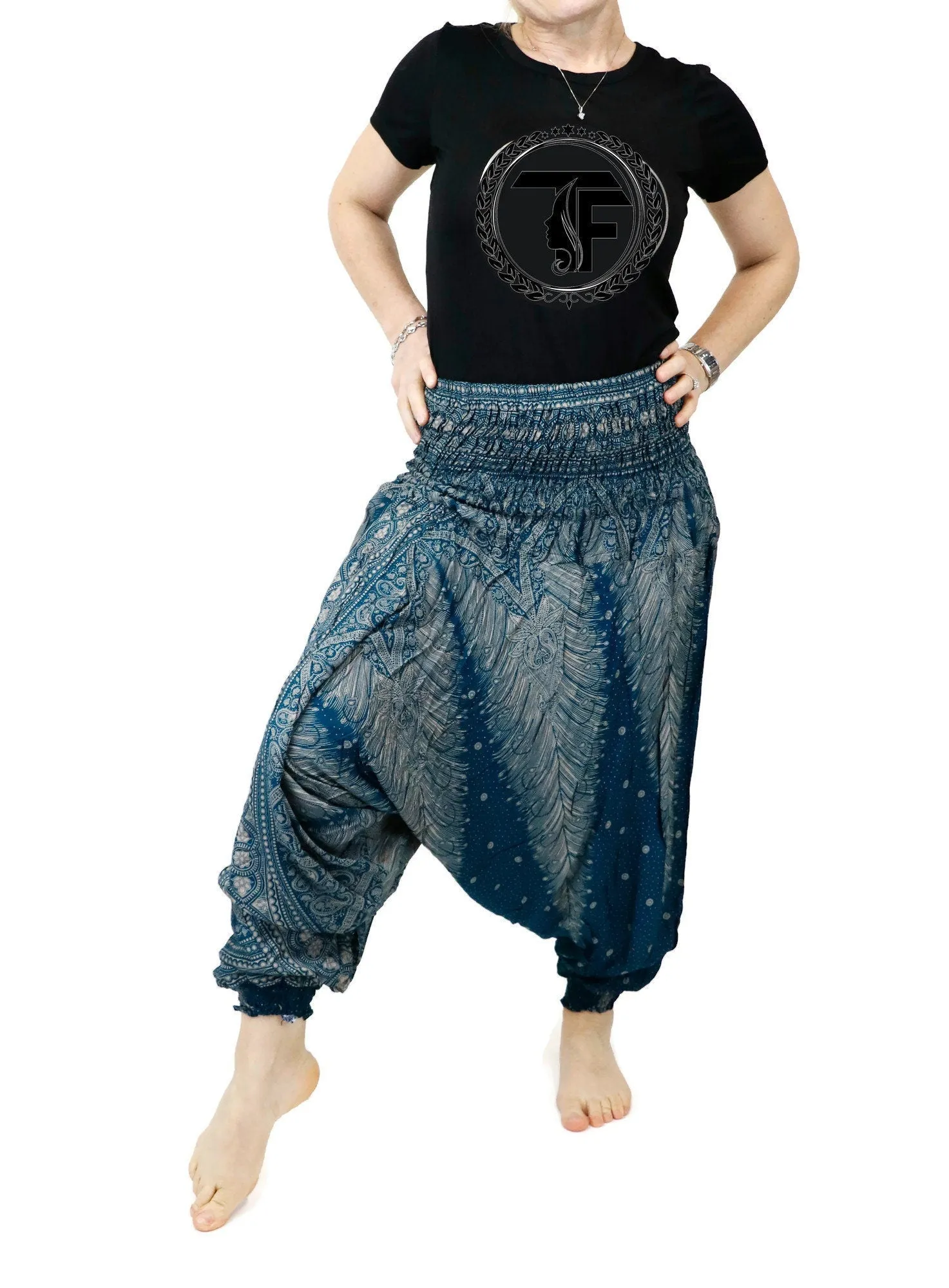 Harem Pants Jumpsuits Rompers Peacock floral Yoga Pants Drop Crotch