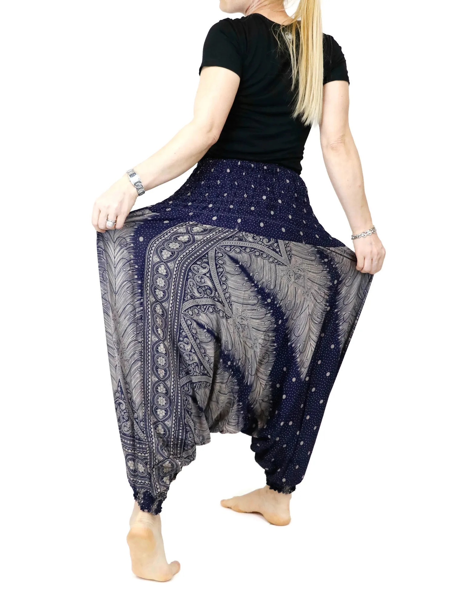 Harem Pants Jumpsuits Rompers Peacock floral Yoga Pants Drop Crotch