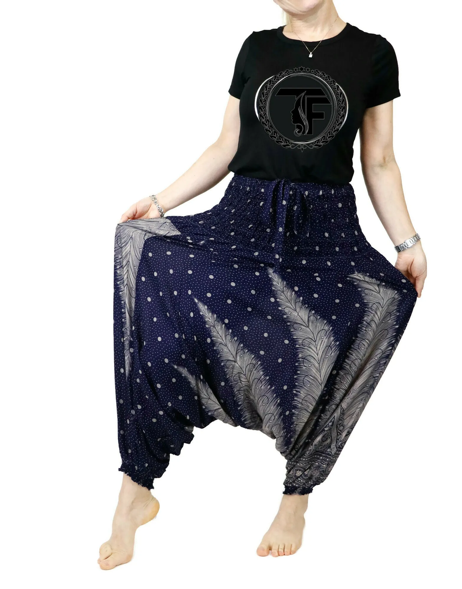 Harem Pants Jumpsuits Rompers Peacock floral Yoga Pants Drop Crotch