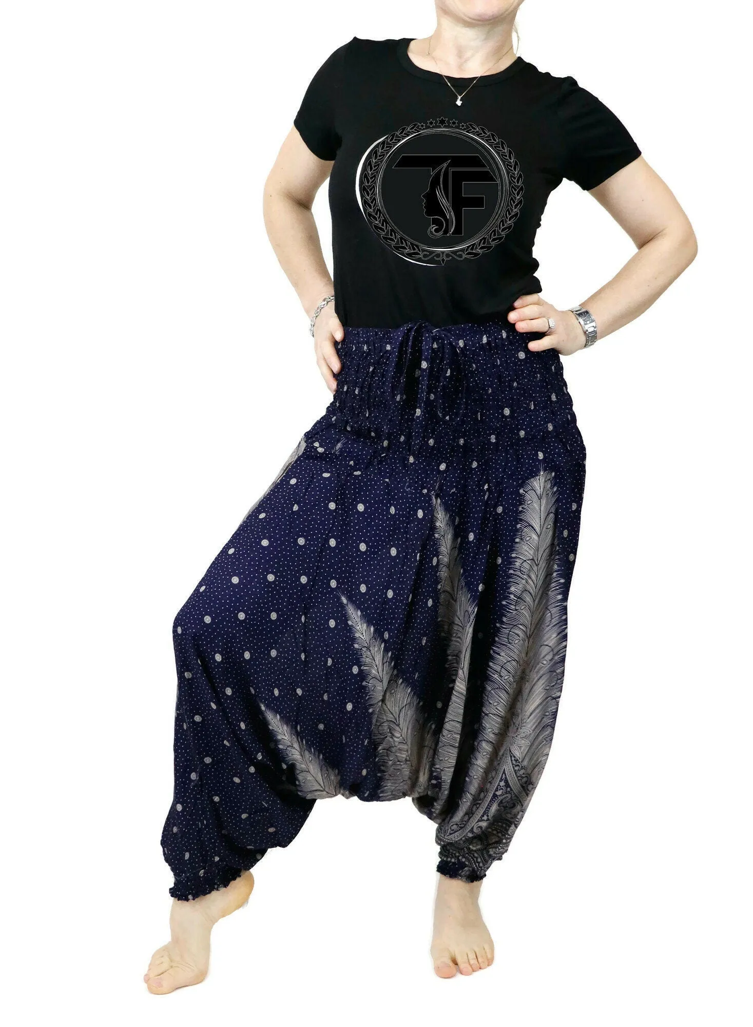 Harem Pants Jumpsuits Rompers Peacock floral Yoga Pants Drop Crotch