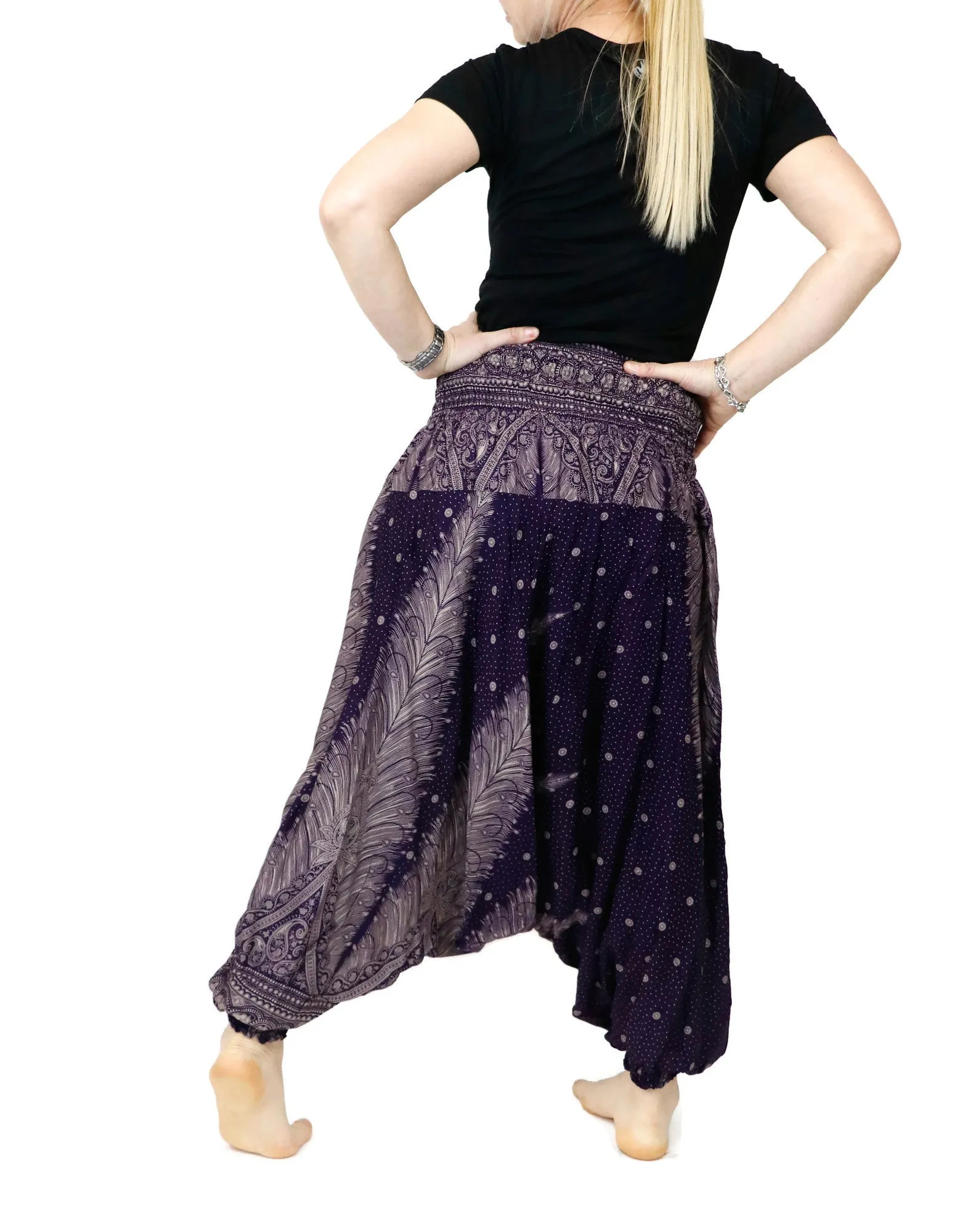 Harem Pants Jumpsuits Rompers Peacock floral Yoga Pants Drop Crotch