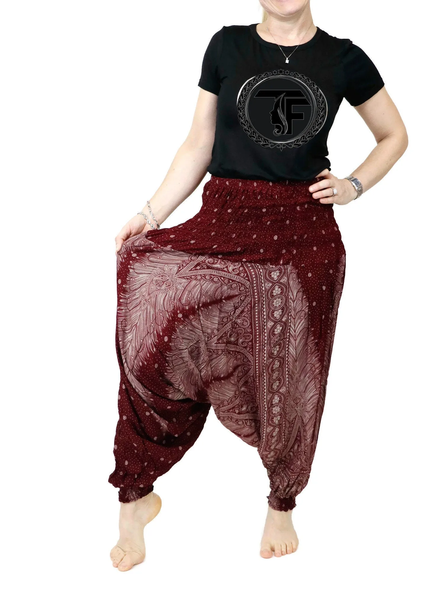 Harem Pants Jumpsuits Rompers Peacock floral Yoga Pants Drop Crotch