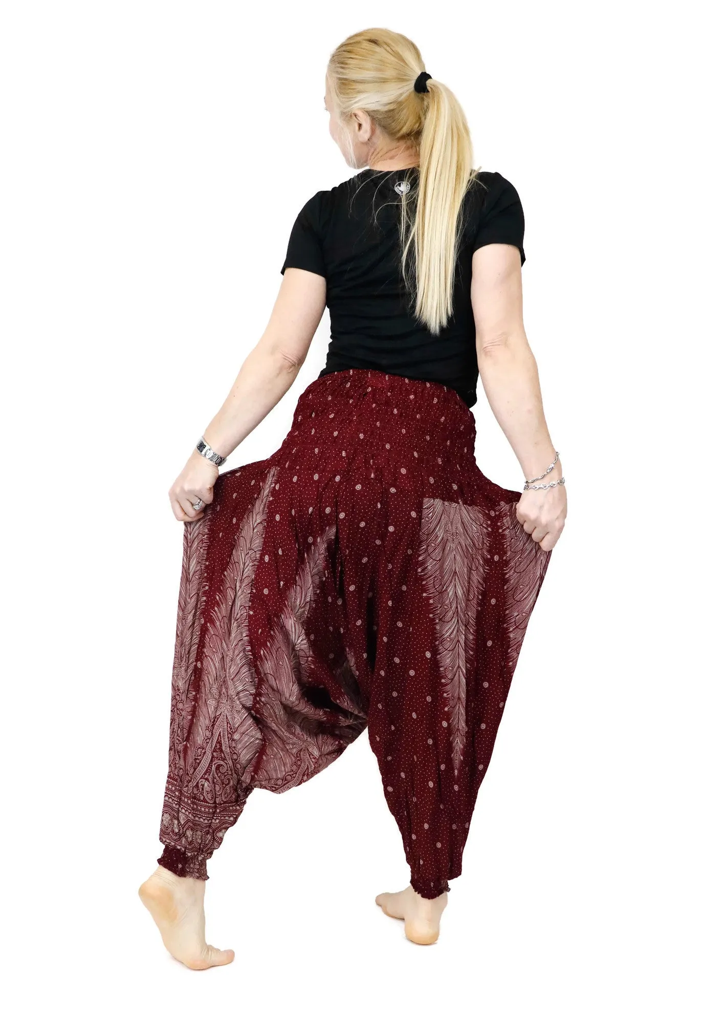 Harem Pants Jumpsuits Rompers Peacock floral Yoga Pants Drop Crotch