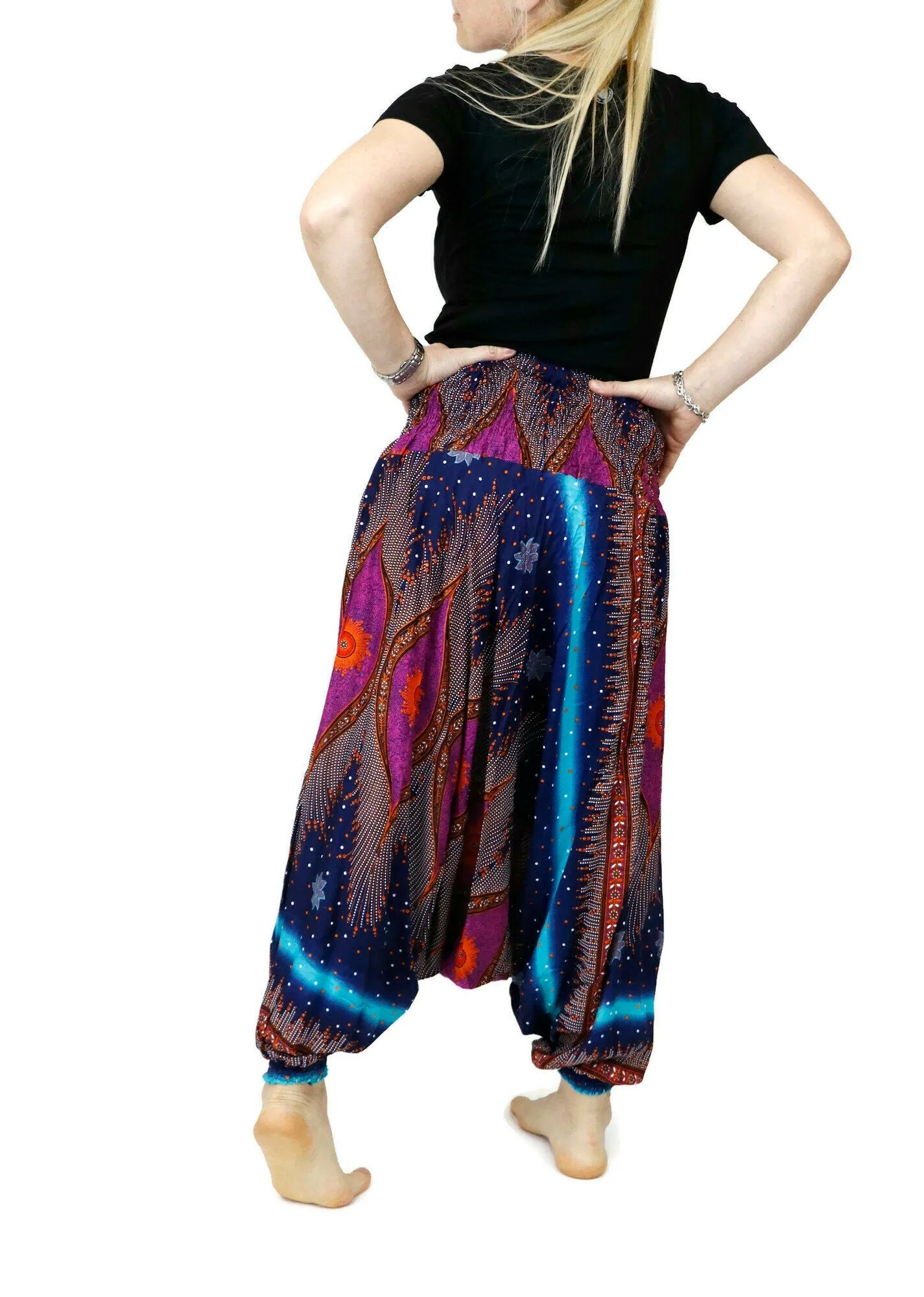 Harem Pants Peacock Baggy Yoga Pants Drop Crotch Bohemian Gypsy Comfy Loungewear Jumpsuits Rompers Festival