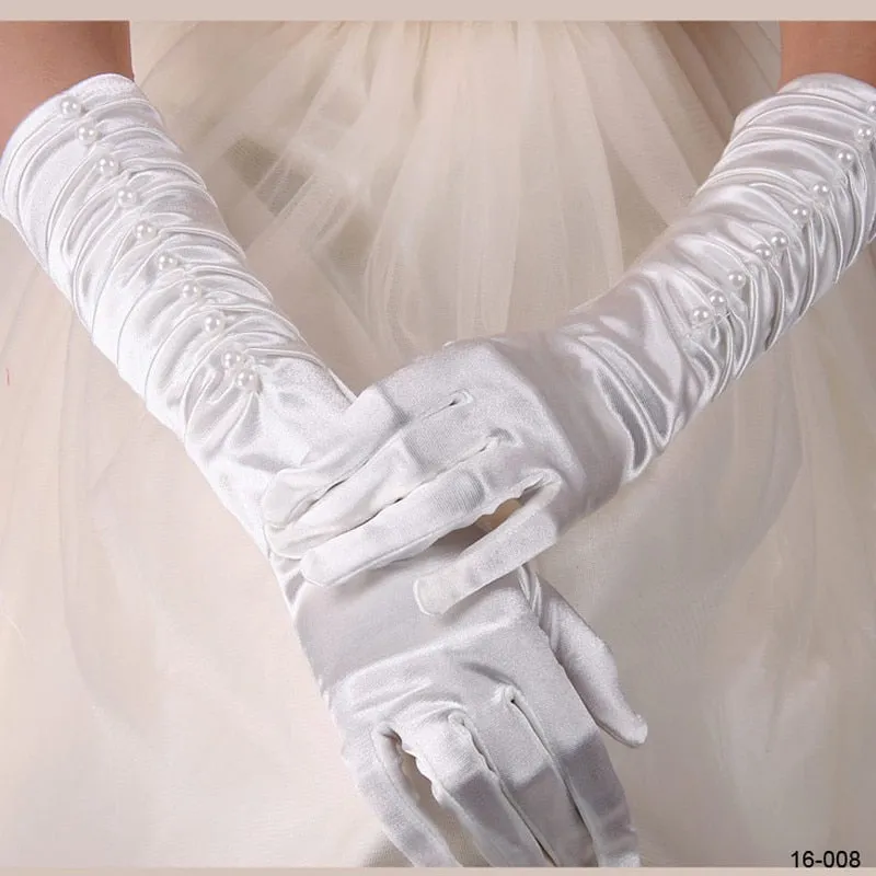 Ivory Satin Long Bridal Gloves