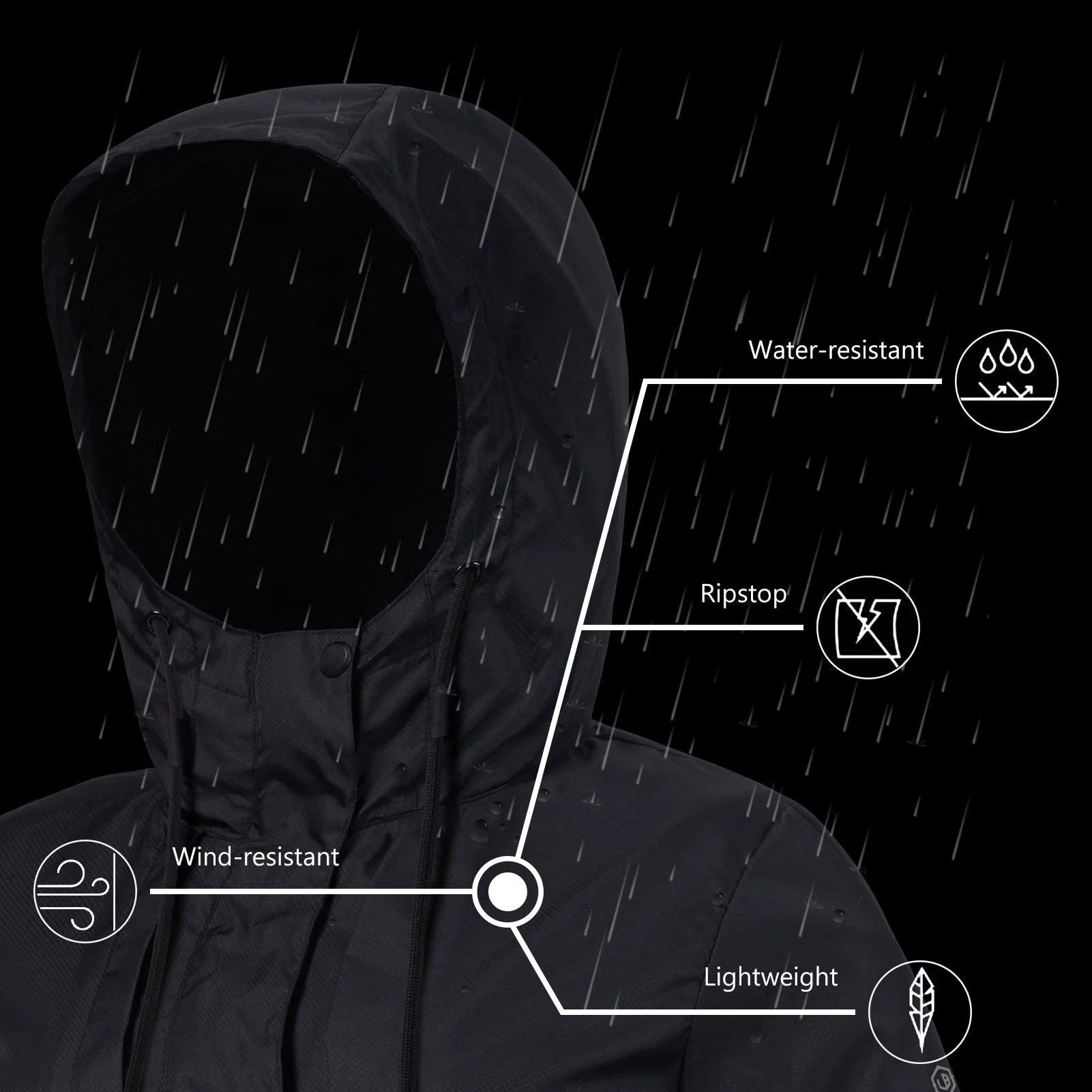 Lightbare Women's Water Resistant Ripstop Rain Coat LB02W