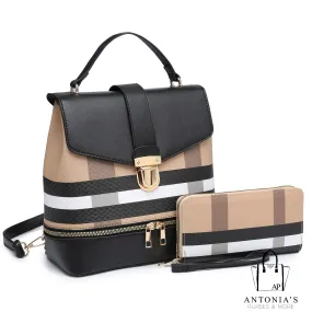 LUXIE COLLECTION Plaid Check Convertible 2-in-1 Backpack - Black & Tan