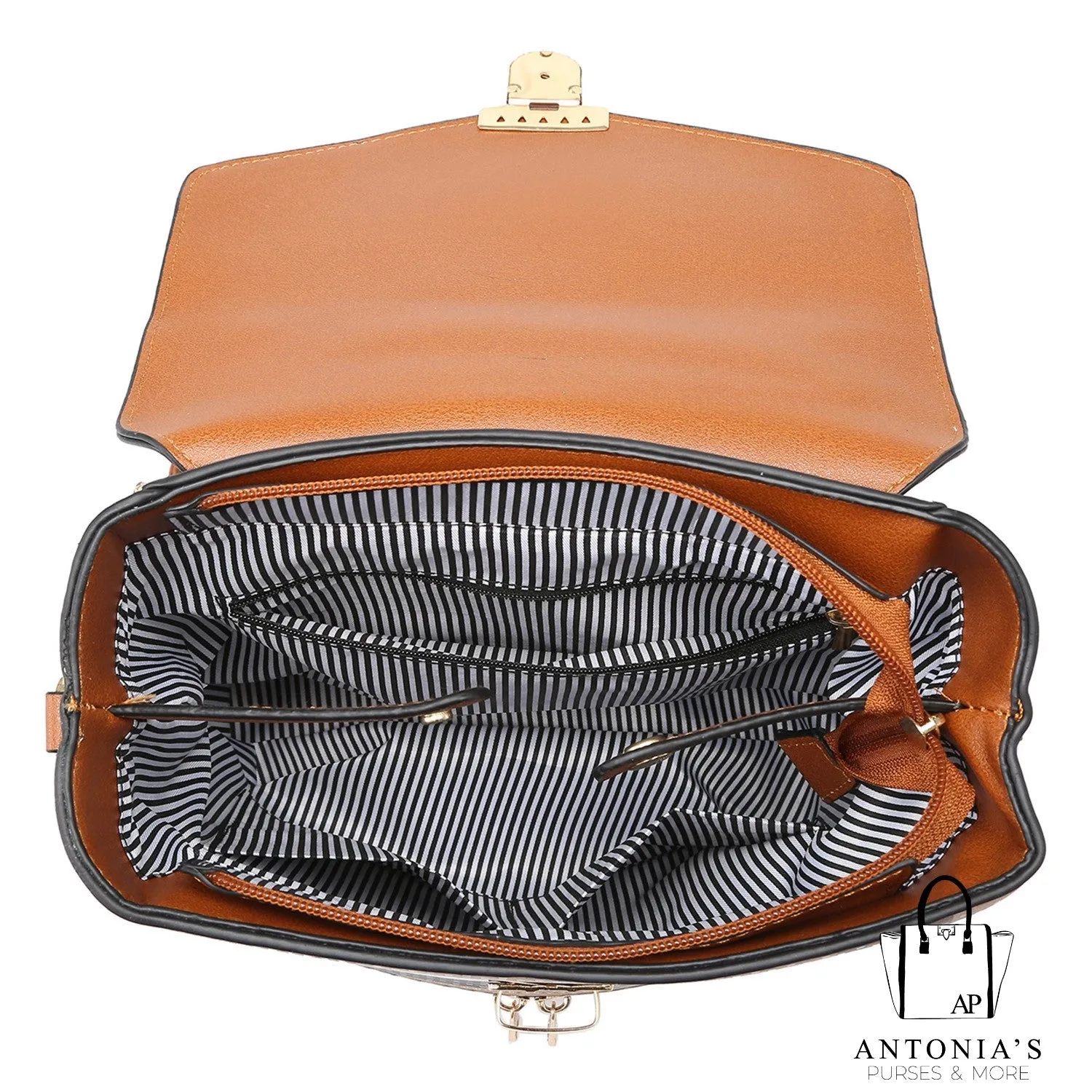 LUXIE COLLECTION Plaid Check Convertible 2-in-1 Backpack - Black & Tan
