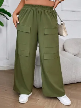 Plain Casual Flap Pocket Side Pants
