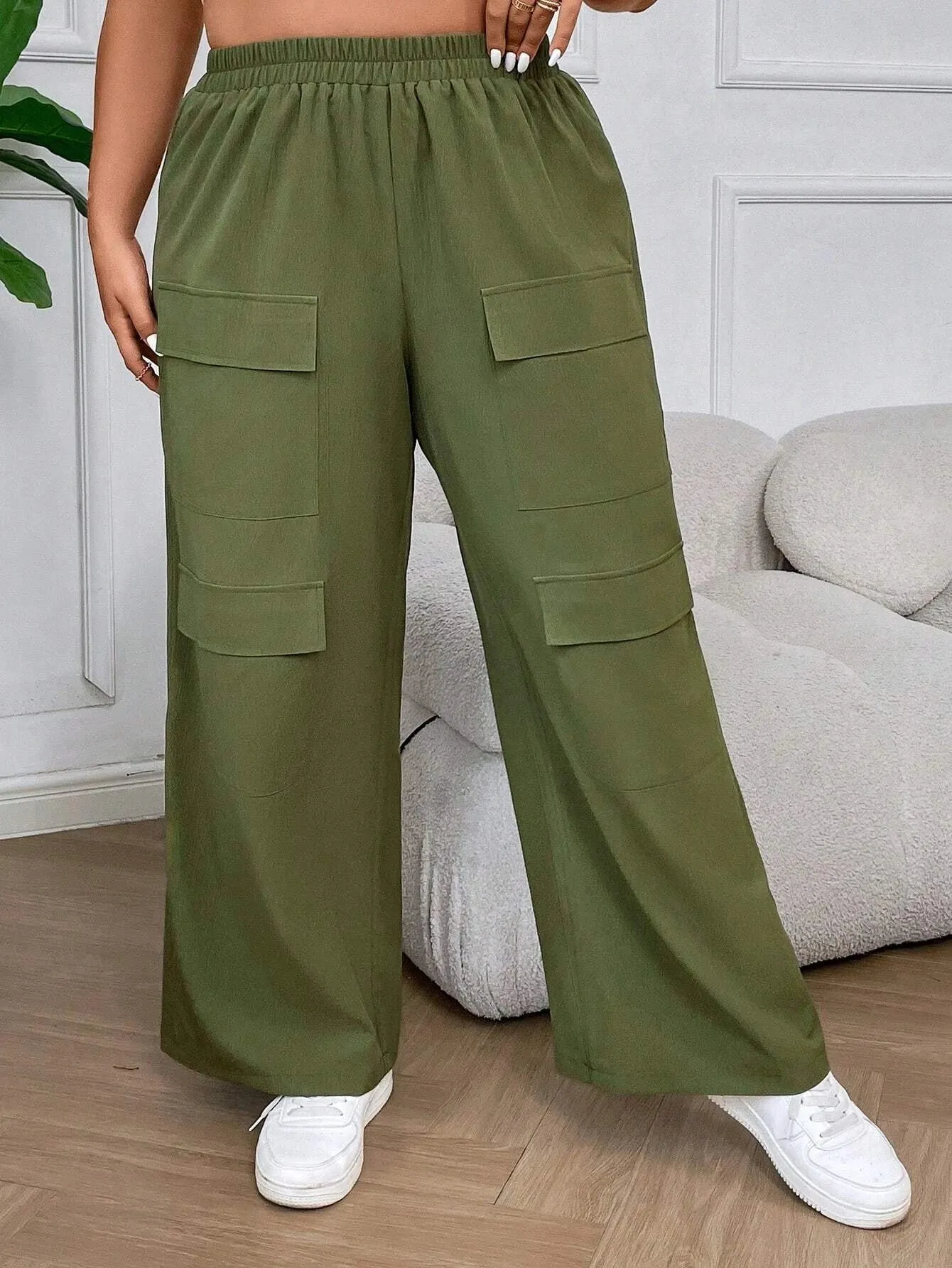 Plain Casual Flap Pocket Side Pants