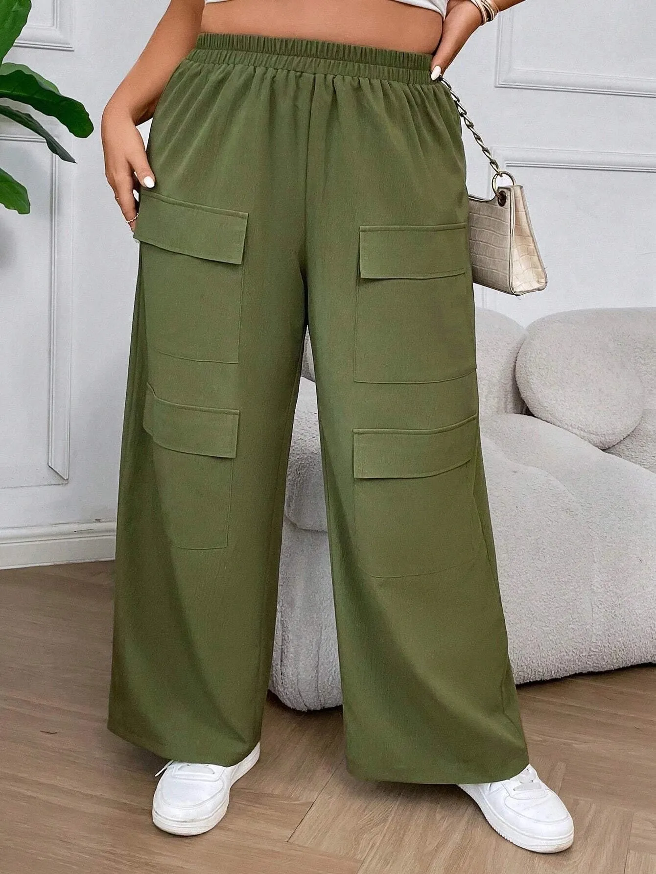Plain Casual Flap Pocket Side Pants
