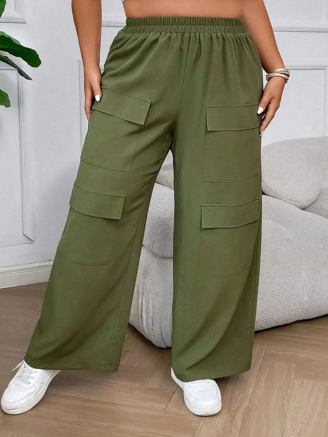 Plain Casual Flap Pocket Side Pants