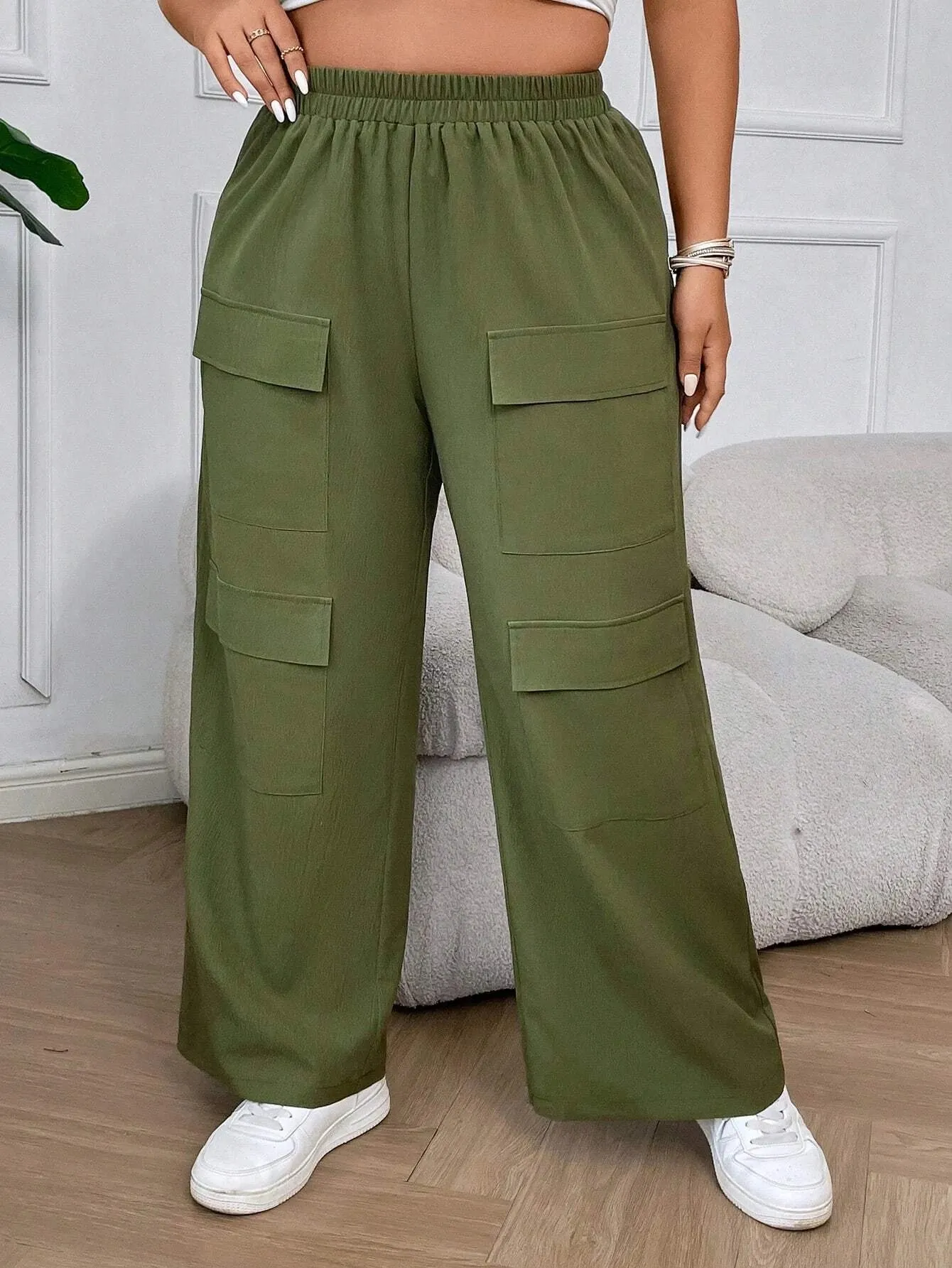 Plain Casual Flap Pocket Side Pants