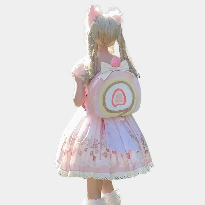 Sweet and Cute Strawberry Cake Roll Backpack