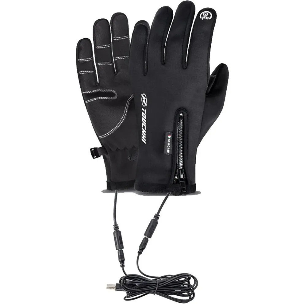 USB Rechargeable Heated Motorcycle Gloves Touch Screen Gloves Heating Thermal Gloves for Cycling Running Driving Hiking Walking